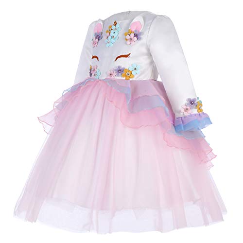 Princesa Bebé Niña Vestido Unicornio Cumpleaños Disfraz deCosplay para Fiesta Carnaval Navidad Bautizo Comunión Boda Manga Larga 001 Rosa(2PCS) 9-10 años