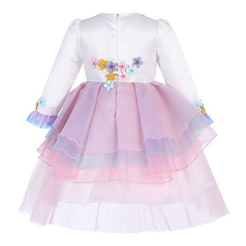 Princesa Bebé Niña Vestido Unicornio Cumpleaños Disfraz deCosplay para Fiesta Carnaval Navidad Bautizo Comunión Boda Manga Larga 001 Rosa(2PCS) 9-10 años