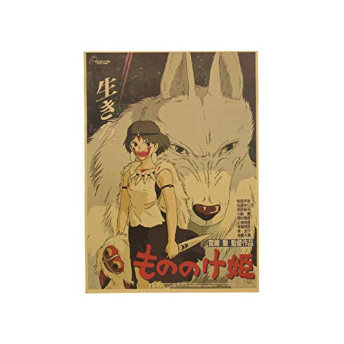 Princesa Mononoke Classic Nostalgia Kraft Paper Cafe Bar Poster Etiqueta de la pared Pintura decorativa 51.5x36cm