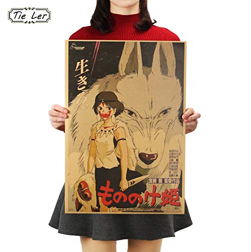 Princesa Mononoke Classic Nostalgia Kraft Paper Cafe Bar Poster Etiqueta de la pared Pintura decorativa 51.5x36cm