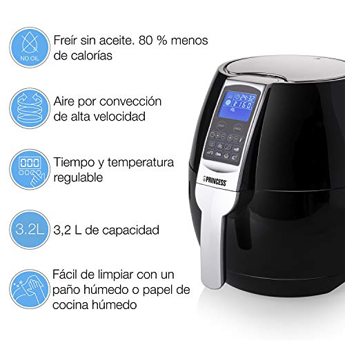 Princess 182020 Aerofryer XL - Aerofreidora, Panel de Control Digital Táctil, Fácil de Limpiar, 1500 W, 3.2 litros