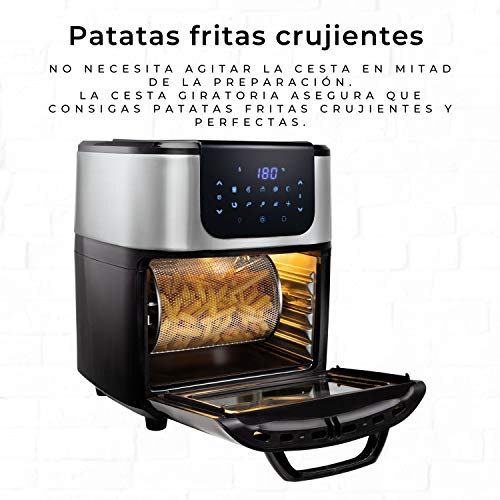 Princess 182075 DeLuxe - Horno Aerofreidora con Innovadora Cesta Giratoria, Horno y Freidora de Aire de Tamaño Compacto y Multifunción, 1800 W, 11 litros