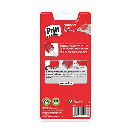 Pritt Roller Adhesivo, adhesivo permanente en cinta con forma de panal de abeja, pegamento transparente para escuela, oficina, hogar y más, 8,4 mm x 10 m