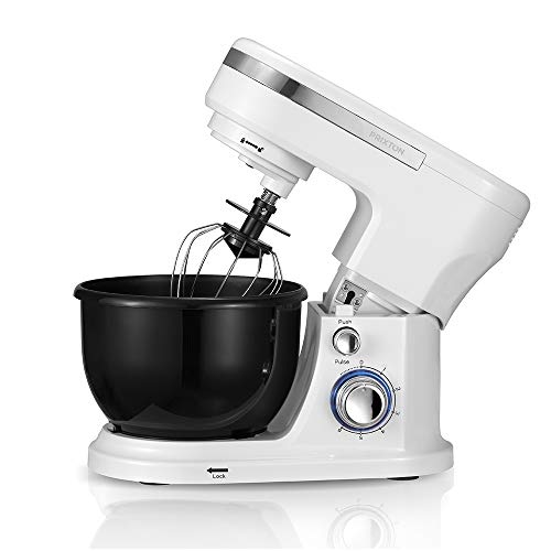 PRIXTON KR100 - Robot Cocina/Batidora Amasadora de Reposteria con Potente Motor de 1000 W, Incluye 3 Accesorios de batido y un Bol de 4L, 6 Velocidades Diferentes + Velocidad Continua, Color Blanco