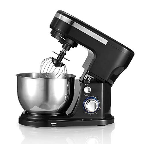 PRIXTON KR200 - Robot Cocina/Batidora Amasadora de Reposteria con Potente Motor de 1000 W, Incluye 3 Accesorios de batido y un Bol de 4L de Acero Inoxidable, Color Negro