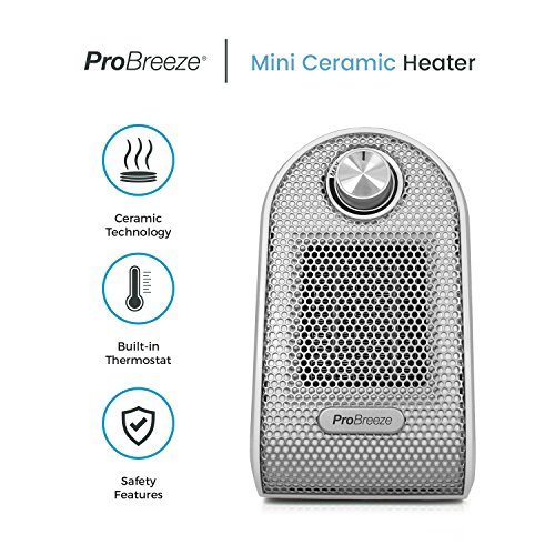 Pro Breeze Calefactor Eléctrico Cerámico 500W - con Termostato Ajustable, Bajo Consumo y Protección contra Sobrecalentamiento - Calentador de Cerámica PTC