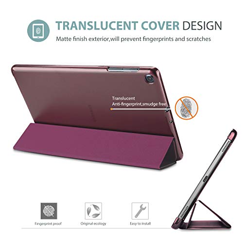 ProCase Funda Tipo Libro para Galaxy Tab A 10.1 2019 T510/T515, Carcasa Folio Ligera Delgada con Reverso Translúcido/Soporte Plegable para 10.1 Pulgadas Galaxy Tab A SM-T510 T515 2019 -Vino