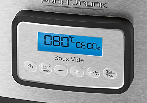 ProfiCook Sous Vide Olla cocción lenta y cocina al vacío para cocinar a bajas temperaturas, 8,5 l, 520 W, 8.5 litros, Acero Inoxidable, Gris/Negro