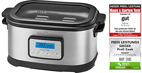 ProfiCook Sous Vide Olla cocción lenta y cocina al vacío para cocinar a bajas temperaturas, 8,5 l, 520 W, 8.5 litros, Acero Inoxidable, Gris/Negro