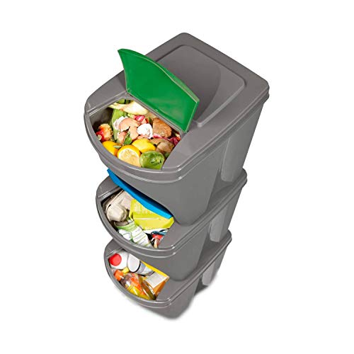 Prosperplast - Cubo de basura con compartimentos, 3 x 20 l, color gris