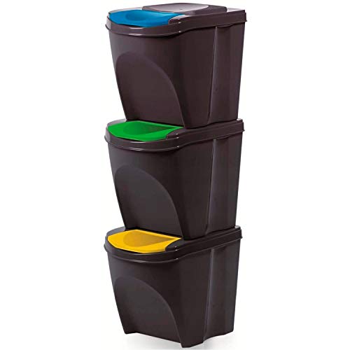 Prosperplast - Cubo de basura con compartimentos, 3 x 20 l, color gris