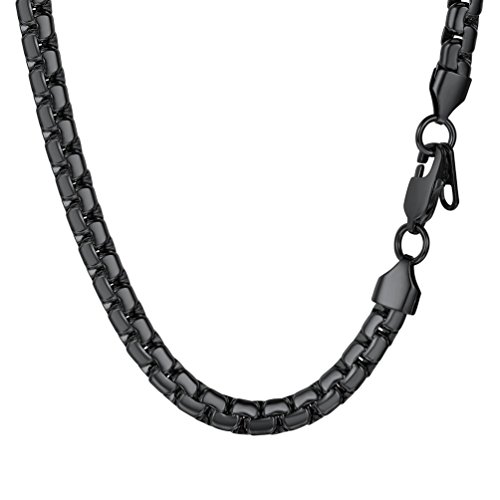 PROSTEEL Cadena Hombre de Acero Inoxidable Collar Eslabones Cadena Veneciana Grande 6mm, Negro 51cm