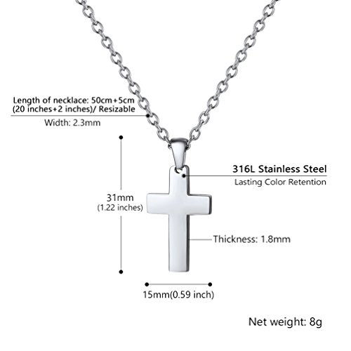 PROSTEEL Colgante de Cruz Sencilla de Acero Inoxidable con Cadena Trigo 60cm Colgante Religioso para Hombre Mujer