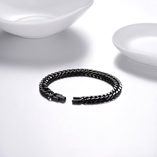 PROSTEEL Pulsera de Cadena de eslabones para Hombre, Acero Inoxidable Pulsera para Hombre 21cm de Cadena Cubana de Acero Inoxidable Brazalete Metal de Hombre (8mm, Negro)