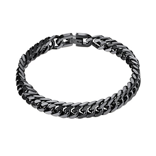 PROSTEEL Pulsera de Cadena de eslabones para Hombre, Acero Inoxidable Pulsera para Hombre 21cm de Cadena Cubana de Acero Inoxidable Brazalete Metal de Hombre (8mm, Negro)