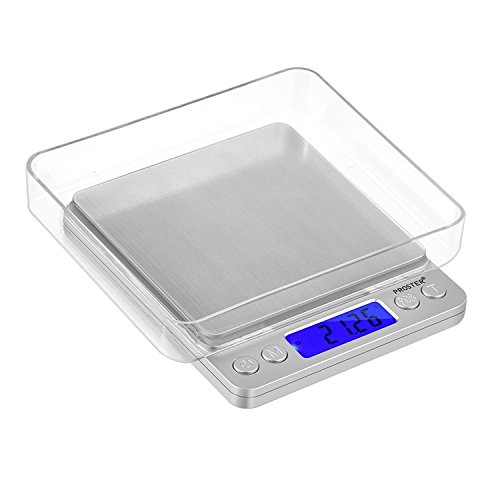 Proster Mini Escala Digital de Bolsillo 0.01-500g Escala Postal de Alta Precisión para Alimento de la Cocina, Pesar Gemas, Joyas y Otros Objetos Preciosos - Color Plata