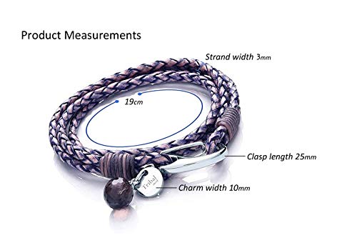 Pulsera de Cuero Azul Violeta con Dije para Mujer, Pulsera de Cuero de Múltiples Tiras con Cierre de Reasa, Dije de Cristal + Disco 19cm, de Tribal Steel