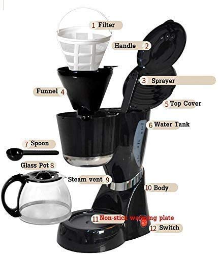 PXX Cafeteras Cafetera Eléctrica Té de la Máquina de Goteo Cafetera Garrafa de Cristal Inicio Té Café Nueva 600Ml Máquinas 4-6 Tazas de Café Expreso