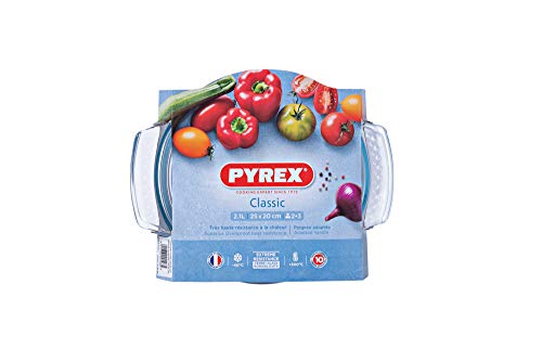 Pyrex Classic Vidrio - Cazuela redonda con tapa, 2.1 l, 25 x 20 x 11 cm