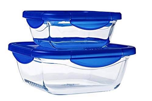 Pyrex Cook & Go Recipiente Cuadrado 16X16CM 85CL con Tapa Cook&GO, Azul, 2.26 cm