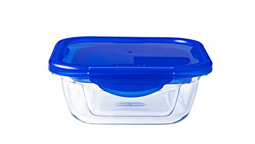 Pyrex Cook & Go Recipiente Cuadrado 21X21CM 170CL con Tapa Cook&GO, Azul, 4.58 cm