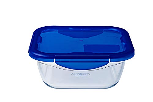 Pyrex Cook & Go Recipiente Cuadrado 21X21CM 170CL con Tapa Cook&GO, Azul, 4.58 cm