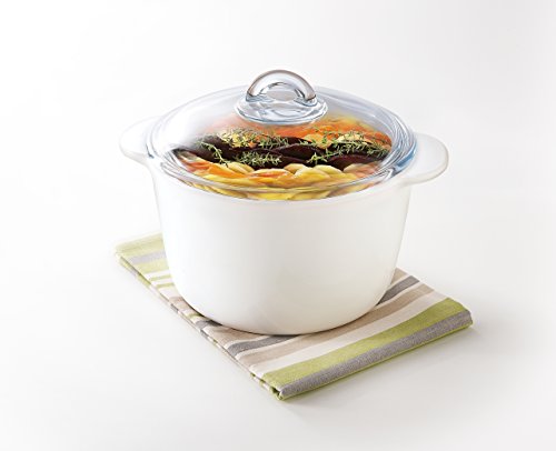 Pyrex Flame - Cacerola redonda, 3 l, vidrio cerámico, color blanco + tapa, transparente