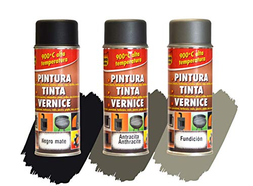 Pyro Feu 24950-6 Pintura Termica 900º C Negro Mate, Acero Inoxidable, 400 Ml