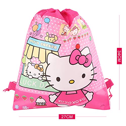 Qemsele Bolsa Mochilas Bolsas de cumpleaños, 12Pcs Tema Reutilizable Bolsas de Fiesta cordón Mochila Bolsas para cumpleaños niños la Fiesta favorece la Bolsa, Rellenos Bolsas Fiesta (Kitty)