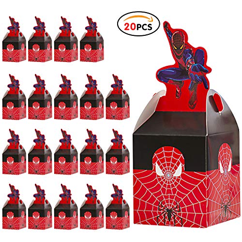 Qemsele Cajas De Fiesta Bolsas de cumpleaños, 20Pcs Regalo Cajas, Cajas de Caramelo Tema Reutilizable Bolsas de Fiesta Bolsas para cumpleaños niños la Fiesta favorece la Bolsa Fiesta (Spiderman)