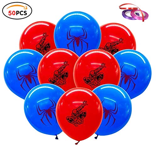 Qemsele Globos para fiestas de Niños, 50Pcs Globos Fiesta Cumpleaños Decoración Dibujos animados 12inch Globos de latex con confeti dentro y Cintas, para Favores Regalo Carnaval Boda (Spiderman)