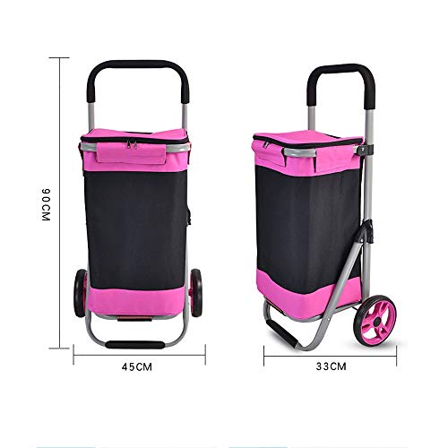 Qilo Carro de Compras, Carro de Compras Plegable portátil Desmontable, Carro de Equipaje multifunción de Gran Capacidad con Ruedas Mochila Desmontable Carro de Compras portátil (Color : Pink)