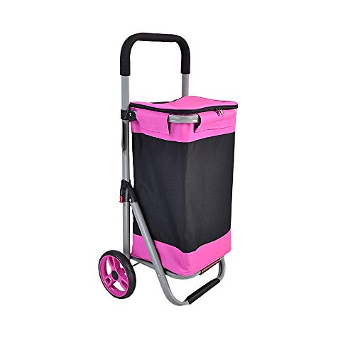 Qilo Carro de Compras, Carro de Compras Plegable portátil Desmontable, Carro de Equipaje multifunción de Gran Capacidad con Ruedas Mochila Desmontable Carro de Compras portátil (Color : Pink)