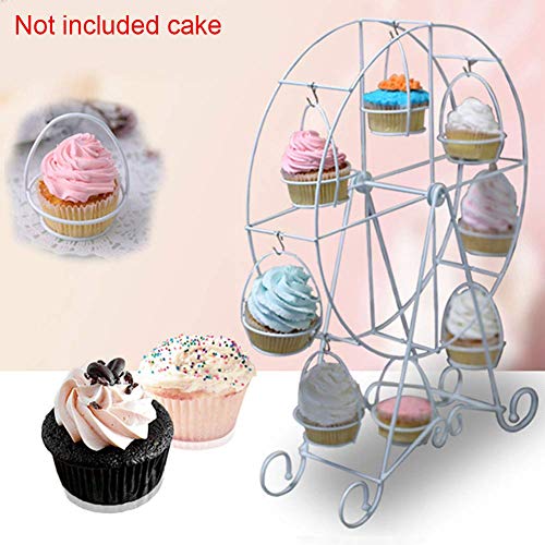 QPllRZZ Noria Soporte Cupcakes - Alambre - Marco Postre Portador Pantalla para Circo Fiesta Niños, Cumpleaños, Boda y, Soporte para 8 Cupcakes - Blanco, Free Size