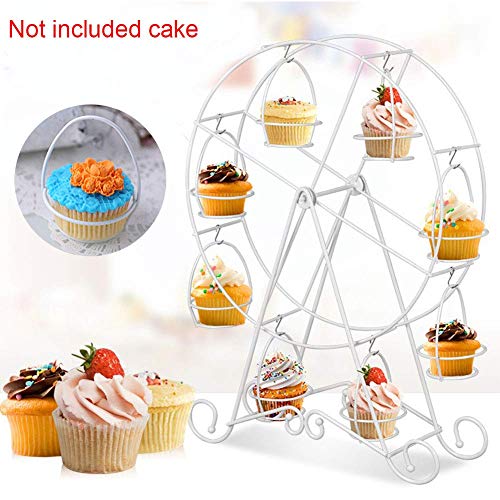 QPllRZZ Noria Soporte Cupcakes - Alambre - Marco Postre Portador Pantalla para Circo Fiesta Niños, Cumpleaños, Boda y, Soporte para 8 Cupcakes - Blanco, Free Size