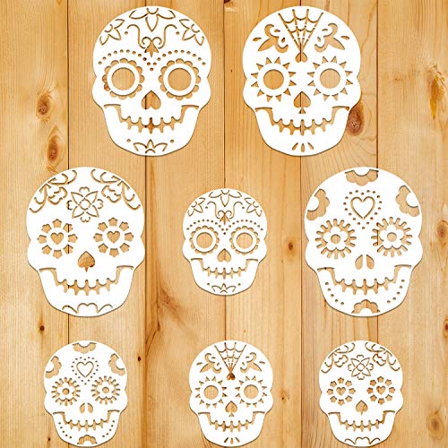 Qpout 8 Piezas Día de los Muertos Plantillas de Plantillas de Pastel, Calavera de azúcar Plantillas para Tartas de cumpleaños, para Fiesta de Halloween Decorar Tartas/Galletas/repostería