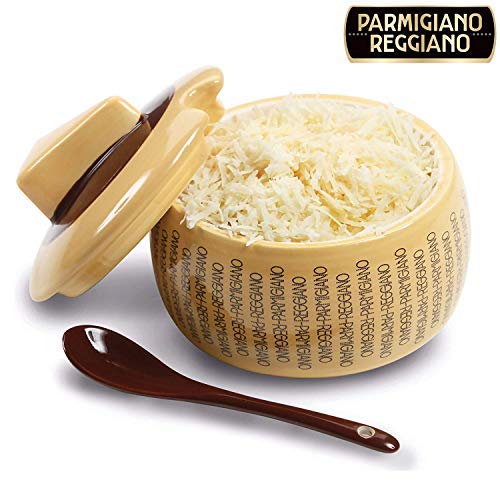 Quesera parmesano reggiano en cerámica grande con cucharilla para 150 g de queso