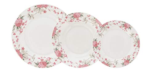 Quid VERA Vajilla de porcelana para 6 personas, 18 piezas, Blanca con ala decorada floral,