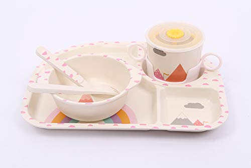 Rainbow Pattern Set de 5 piezas de fibra de bambú Niños vajilla Set Niños Vajilla Niño Plato Cena Medio Ambiente Material Cubiertos Set