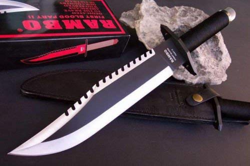 Rambo Deluxe II - Cuchillo de supervivencia con funda de piel y cinturón