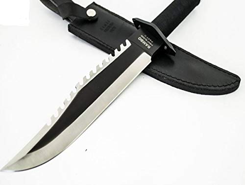 Rambo Deluxe II - Cuchillo de supervivencia con funda de piel y cinturón