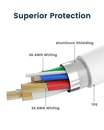 Rampow Cable Lightning Cable Cargador iPhone-[Apple MFi Certificado]-Garantía de por Vida-Compatible con iPhone XS MAX XR X 8 Plus 7 Plus 6S 6 Plus 5 5S 5C SE iPad iPod-Blanco 1m