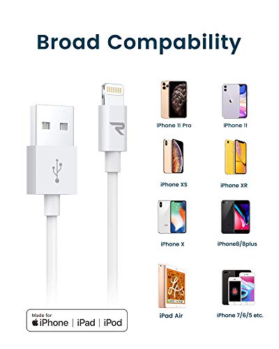 Rampow Cable Lightning Cable Cargador iPhone-[Apple MFi Certificado]-Garantía de por Vida-Compatible con iPhone XS MAX XR X 8 Plus 7 Plus 6S 6 Plus 5 5S 5C SE iPad iPod-Blanco 1m