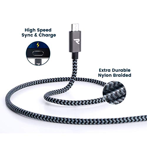 RAMPOW Cable Micro USB Cable USB, [2M, 2 Pack] Micro USB 2.4A Carga Rápida QC 3.0 Compatible con Android, Samsung Galaxy S7, Xiaomi, Kindle, Sony, Nexus, Motorola y más - Gris Espacial