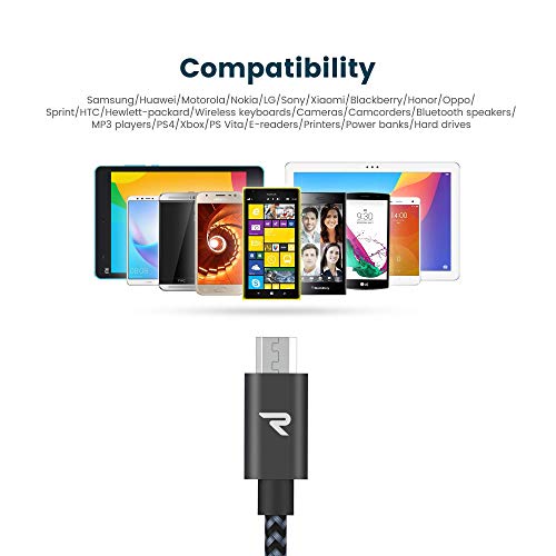 RAMPOW Cable Micro USB Cable USB, [2M, 2 Pack] Micro USB 2.4A Carga Rápida QC 3.0 Compatible con Android, Samsung Galaxy S7, Xiaomi, Kindle, Sony, Nexus, Motorola y más - Gris Espacial