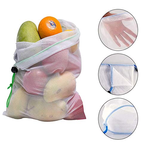 RanDal 10 Piezas De Bolsas De Productos De Malla Reutilizables Almacenamiento De Frutas Vegetales Bolsa De Supermercado - S