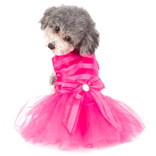 Ranphy - Vestido de princesa con lazo a rayas para perro o gato, tutú, falda de tul para cachorro, talla XL, color rosa