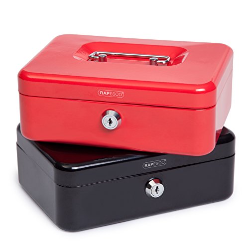 Rapesco money - Caja fuerte portátil de 20 cm de ancho con portamonedas interior, color rojo