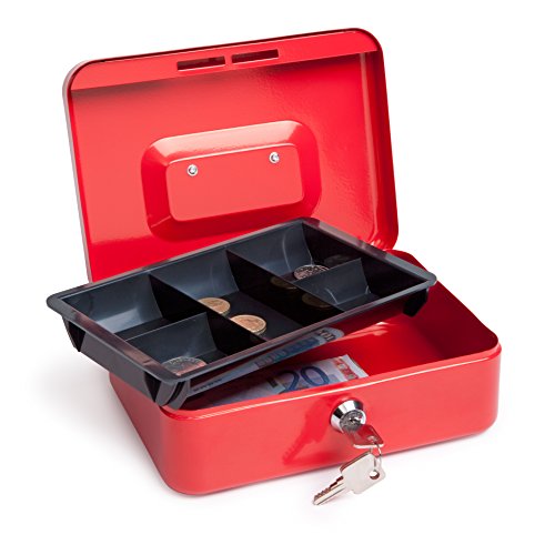 Rapesco money - Caja fuerte portátil de 20 cm de ancho con portamonedas interior, color rojo