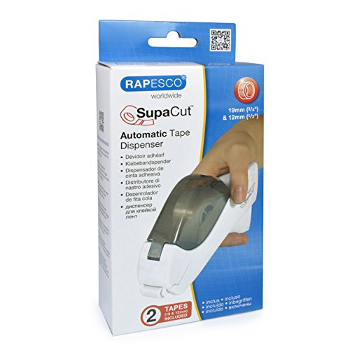 Rapesco SupaCut - Dispensador de cinta adhesiva + 2 rollos, color blanco